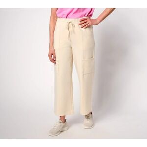 AnyBody Regular Beach Wash French Terry Wide Leg‎ Pants Cream M